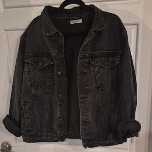 Ella Cher Washed Black Oversized Denim Jacket - Medium